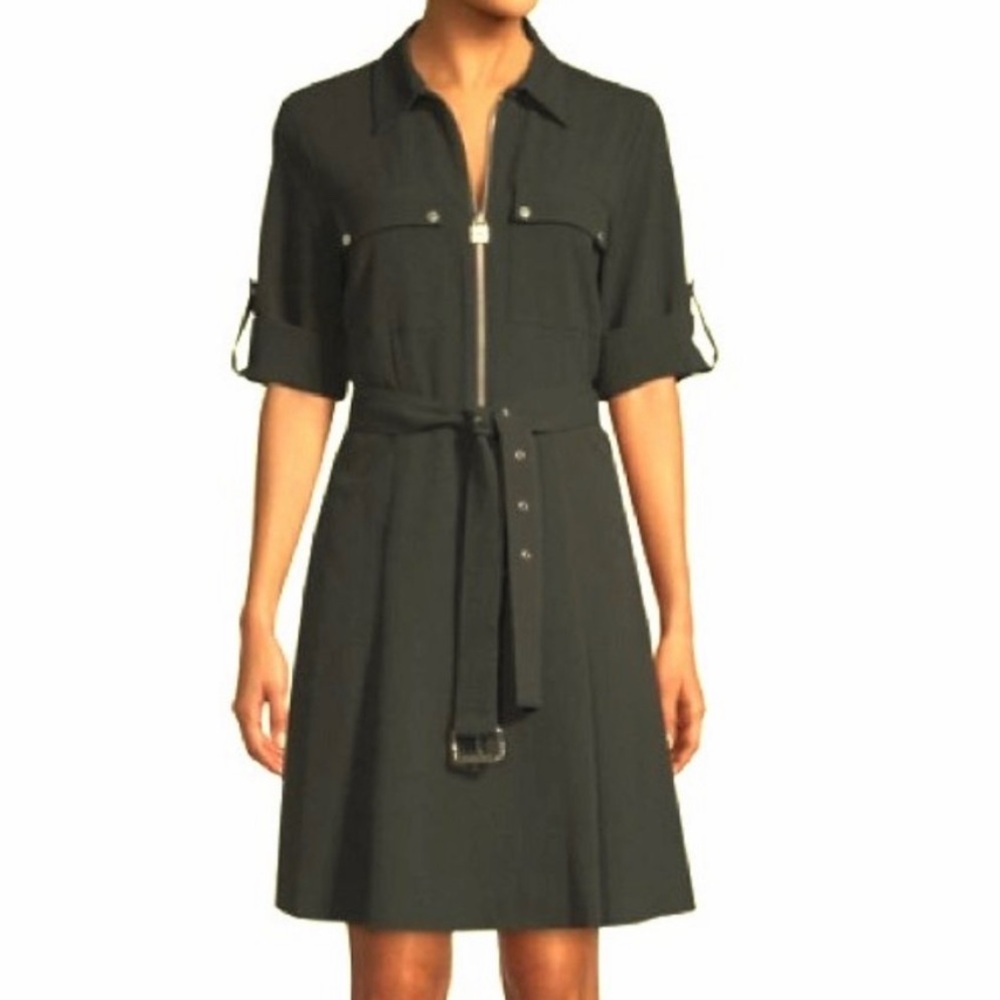 Michael Kors Military Style Black Midi Dress Stretchy